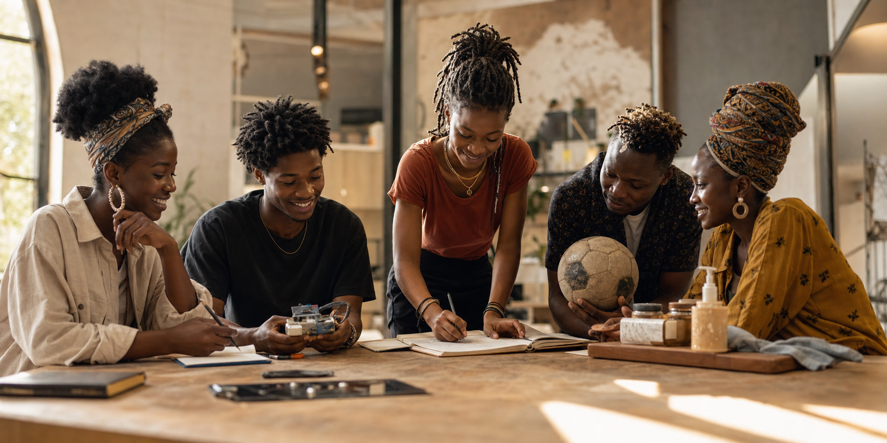 Young African changemakers collaborating around a table